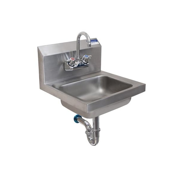 Bk Resources Hand Sink Stainless Steel W/ Faucet, P-Trap, 2 Holes 14 in x10 in x5 in BKHS-W-1410-PT-G - main